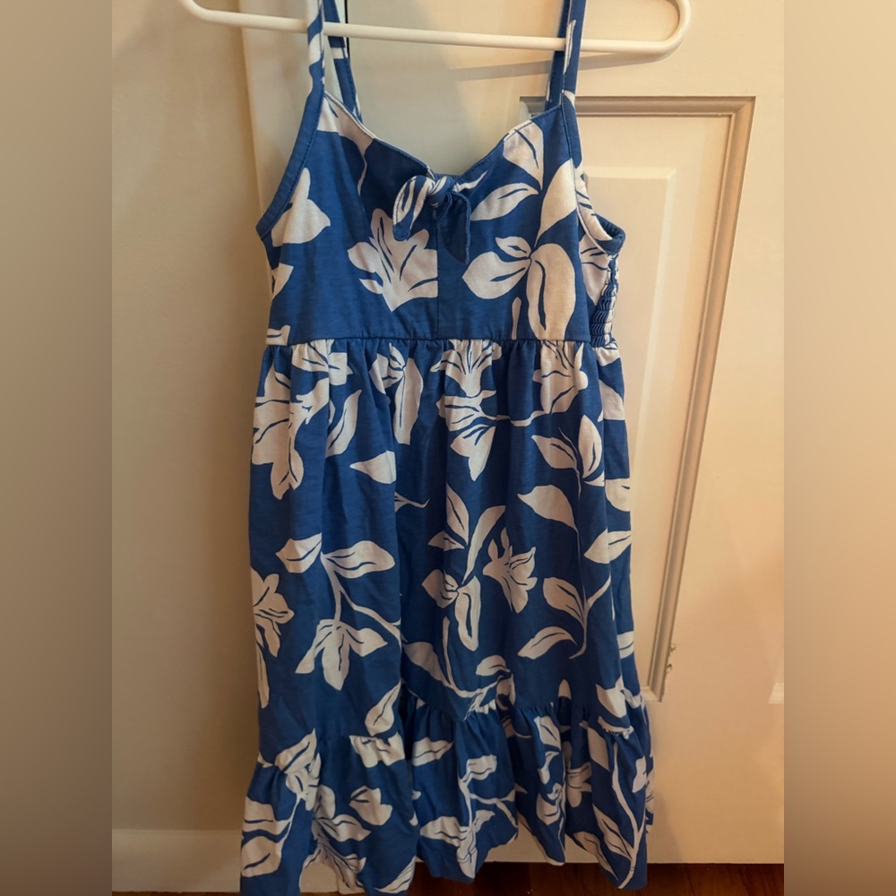 Crewcuts Blue and White Leaf Print Kids Dress
